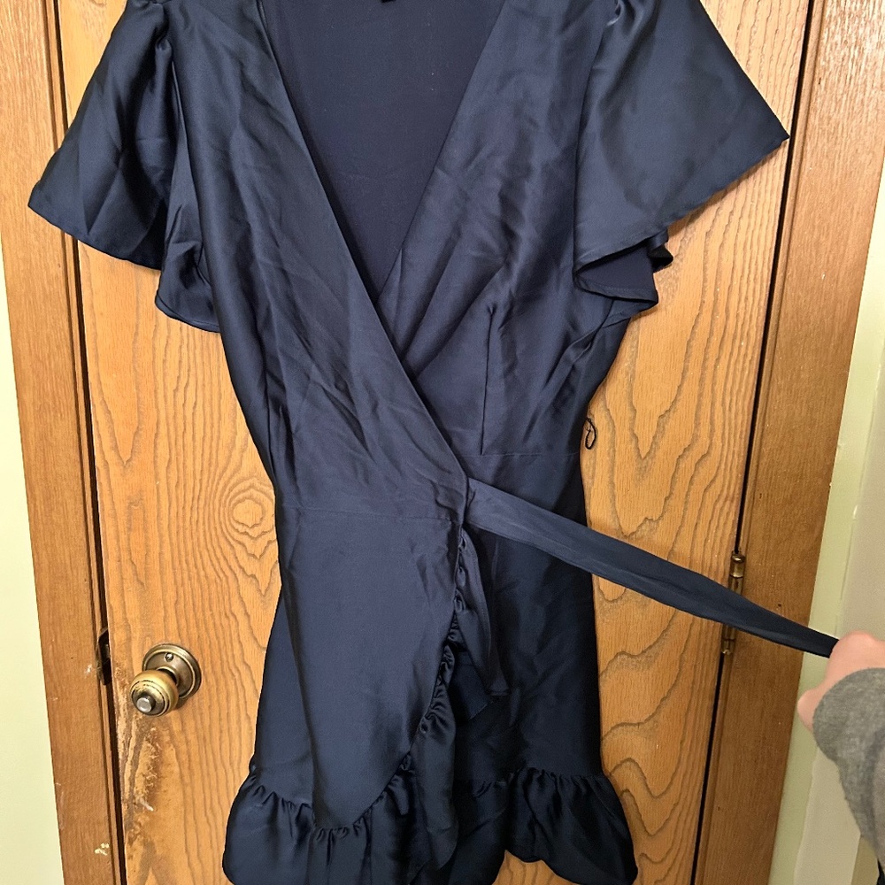 Navy Ruffle Wrap Dress